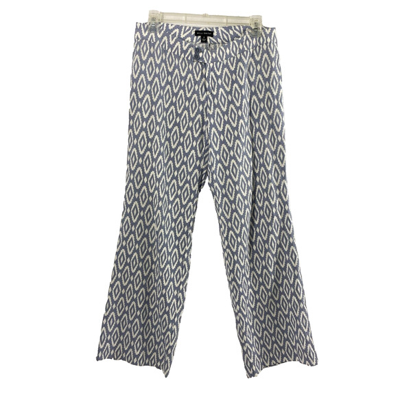 Willi Smith Pants Womens Sz 2 Linen Blend Flare Blue‎ White Slacks Boho Coastal - Picture 1 of 9